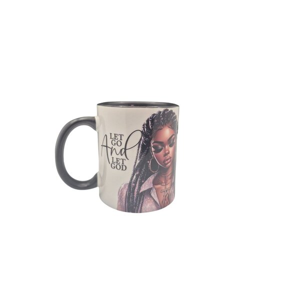 Coffee Mug With Inspirational Message "Let Go And Let God" Black handle White - Picture 4 of 7